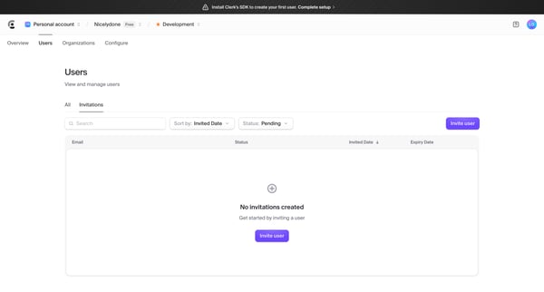 Dashboard | Clerk.com screen