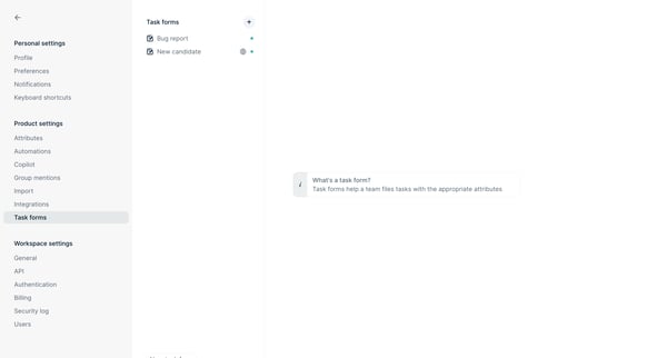 Task forms - Settings - Height screen
