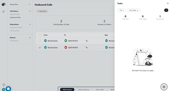 Outbound Calls screen