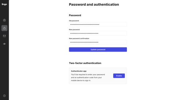 Account settings screen