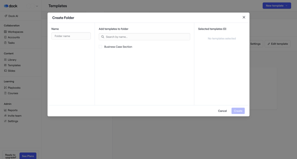 Template Sections · Dock screen