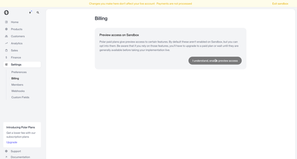 Billing Settings | Nicelydone | Polar screen