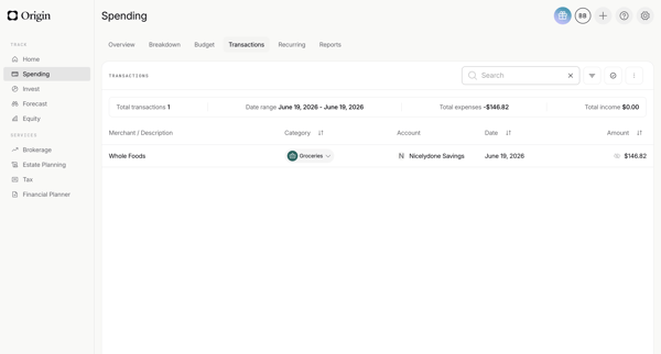 Origin Financial screen