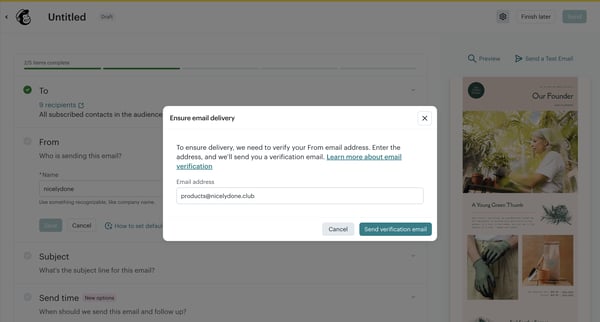 Edit email | Mailchimp screen