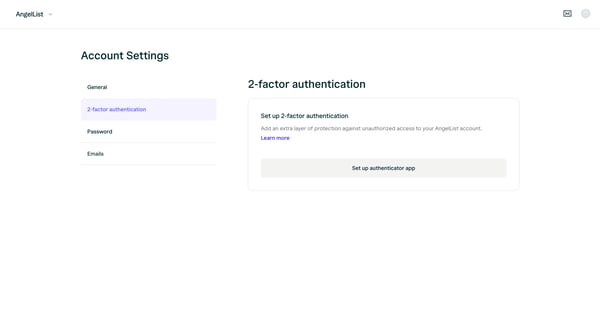 User Settings | AngelList screen