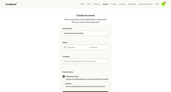 Events — TravelPerk screen