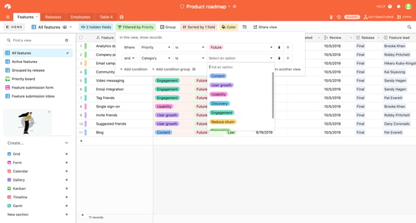 Product roadmap Features - Airtable from Airtable