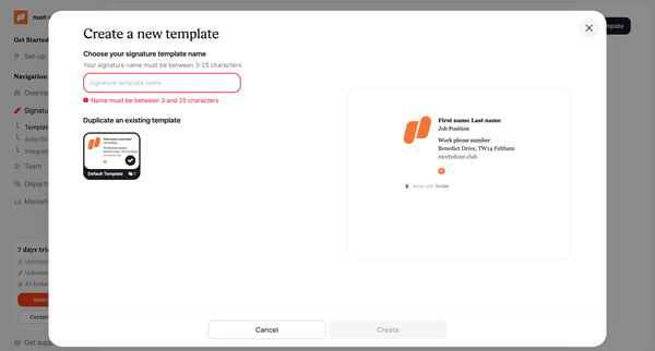 Templates | Signatures  Scribe screen