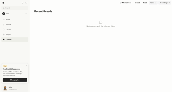 Threads screen