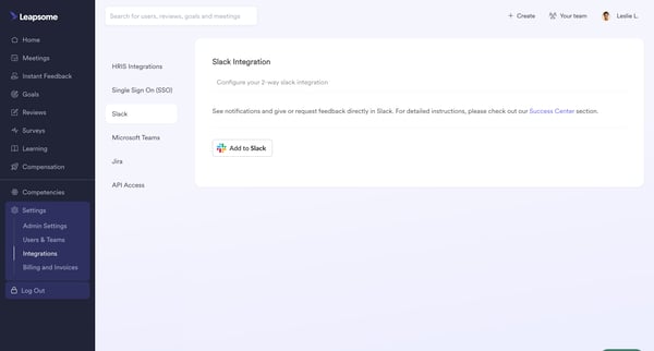 Settings | Integrations  Leapsome from Leapsome