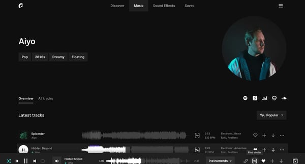 Music by Aiyo | Epidemic Sound screen