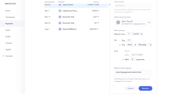 Mercury | Banking for startups screen