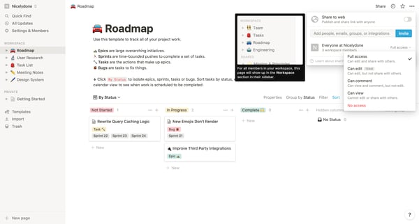 Roadmap | By Status screen