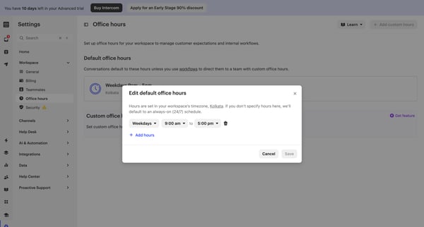 Office hours | Nicelydone  Intercom screen
