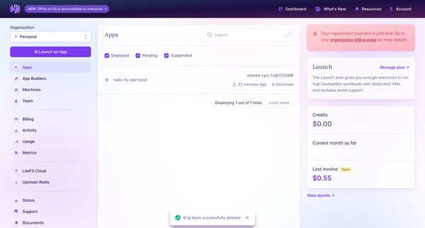 Dashboard · Fly from Fly