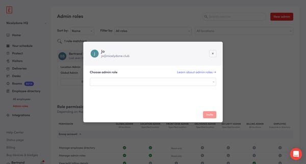 Admin Roles · Employees · Envoy screen