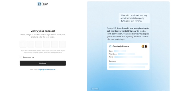 Account Verification | Quin screen
