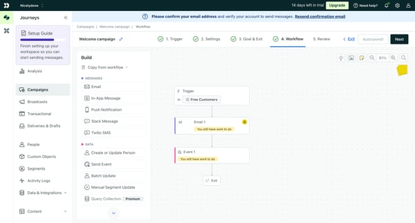Workflow | Welcome campaign Campaigns Customer.io from Customer.io