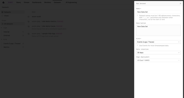 Datasets - Axiom screen