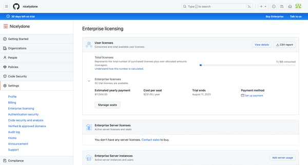 Enterprise Licensing screen