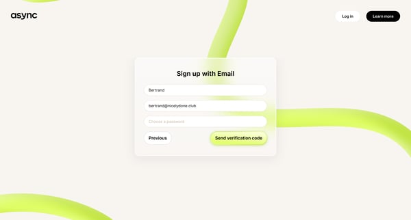 Async | Sign up for free screen