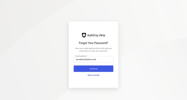 Reset your password | Auth0 screen