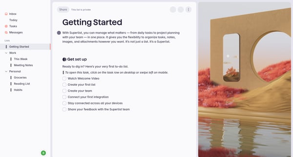 Superlist | Getting Started screen