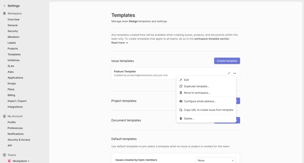 Templates from Linear