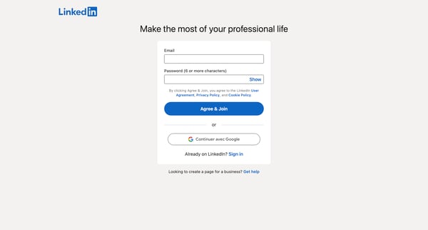 Sign Up | LinkedIn screen
