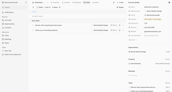 Tasks screen