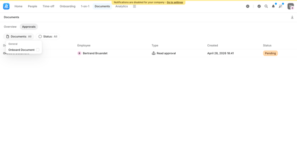 Approvals | Documents | Aboard screen