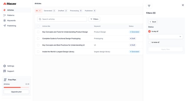 Articles | Macaw screen