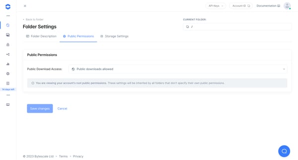 Folder Settings | Bytescale screen