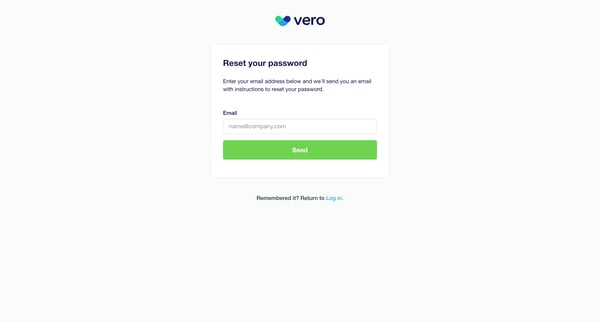 Forgot your password | Vero screen