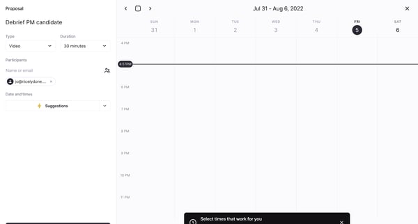 Undock | Propose Time screen