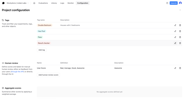 Configuration - Listen Labs - Braintrust screen