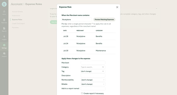 Expensify - Settings - Account screen