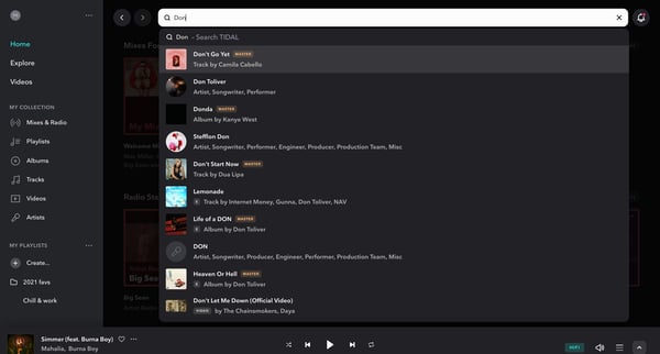 Home – TIDAL screen
