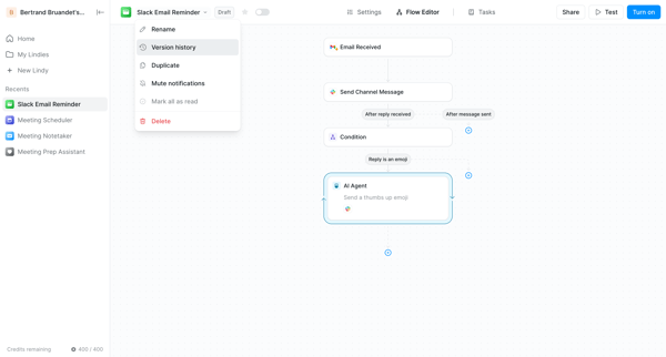Slack Email Reminder - Lindy screen