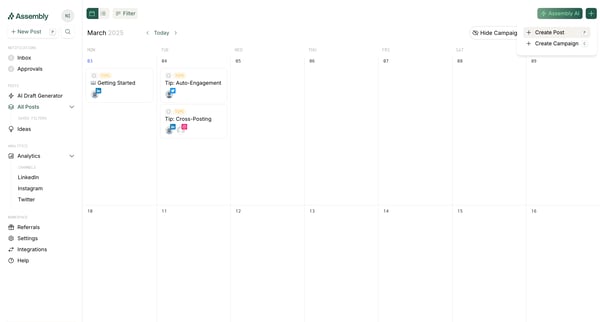 Calendar screen