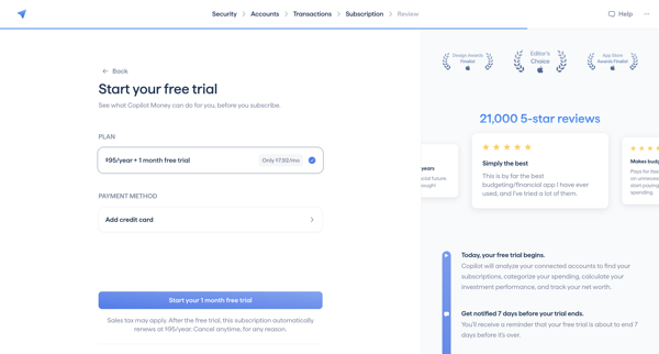 Copilot Money | Onboarding screen