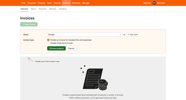 Invoices – nicelydone – Harvest screen