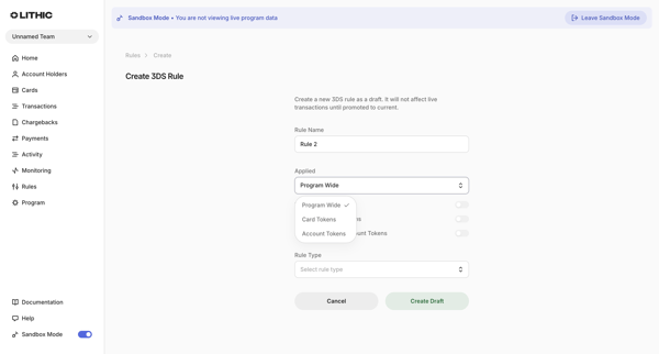 Lithic - Create 3DS Rule screen
