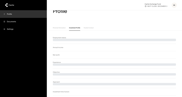 Cache – Profile screen