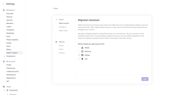 Migration assistant screen