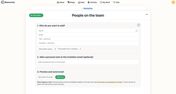 People on the team Marketing from Basecamp