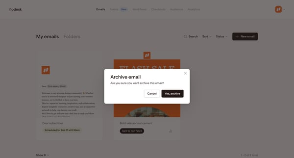 My emails | Flodesk screen