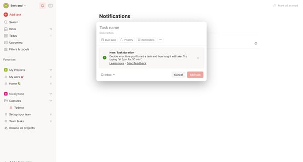 Notifications – Todoist screen