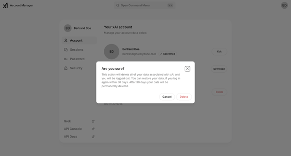 Your xAI account | xAI Single-Sign On screen