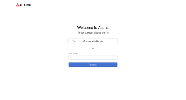 Log in - Asana screen